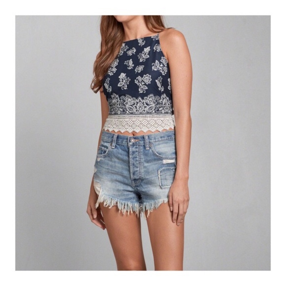 Navy & White Paisley Tie Back Tank